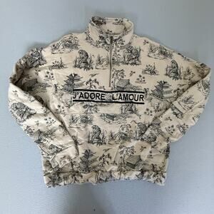ELLANDEMM J’ADORE L’AMOUR Toile Tiger Quarter Zip Pullover Sweatshirt M/L